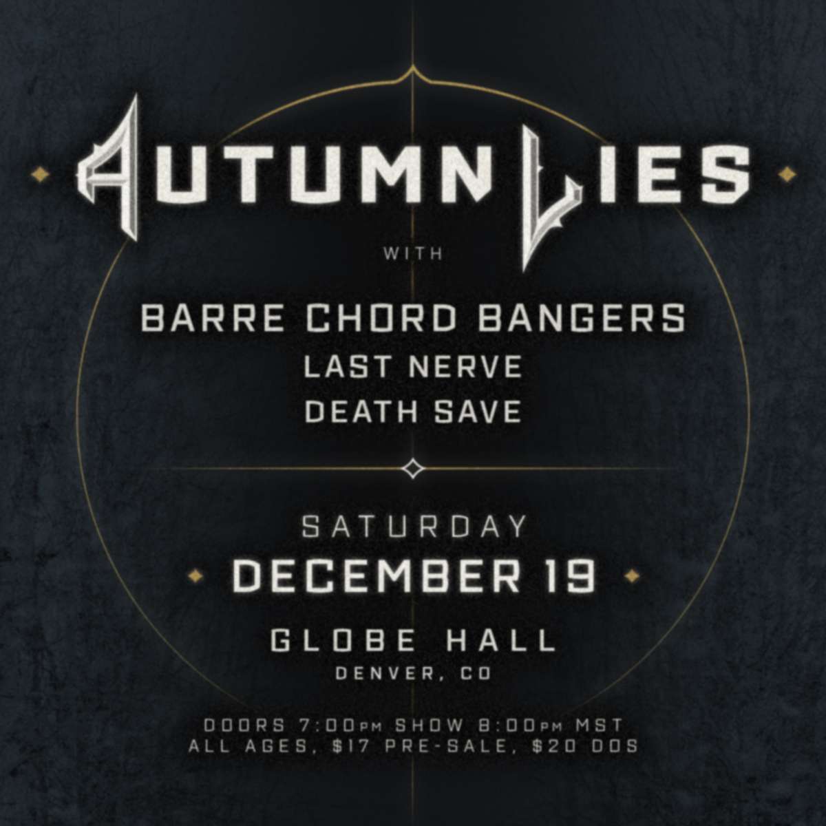 Autumn Lies w/ Barre Chord Bangers, Last Nerve + Death Save